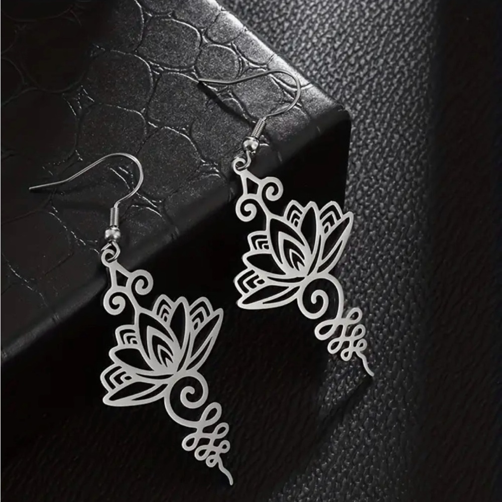 Lotus pendant dangle French hook earrings
